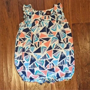 Tea Collection Romper 3-6M Baby Girl Nautical Coastal Geometric Blue‎ Pink